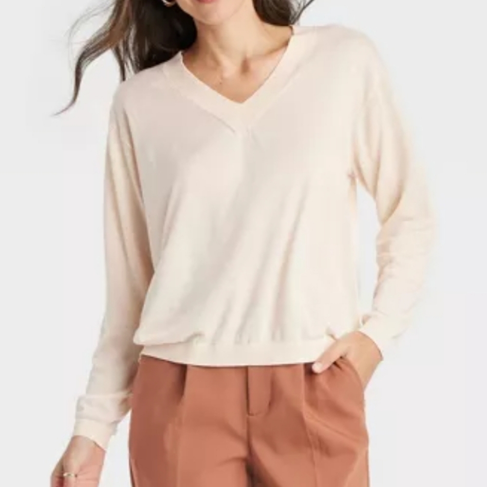 a new day Cream V-Neck Sweater Soft Knit
